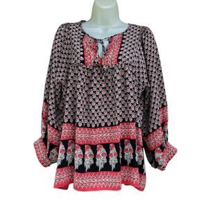 Ulla Johnson Bea Silk Blouse Size 8 Indian Floral Print Tasseled Neck Ties